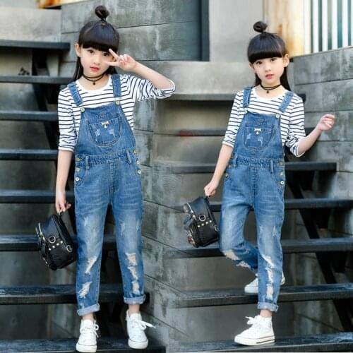 Spring Denim Hole Ripped Jeans for Girl Kids Clothing Denim Jumpsuit Overall Jeans Garcon Clothes Children Trousers for 2-13Y