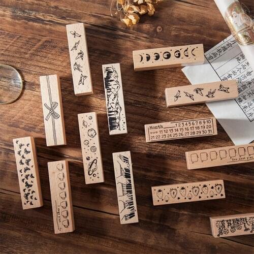 Vintage month week plan planet butterfly stamp DIY wooden rubber stamps for scrapbooking stationery scrapbooking standard stamp