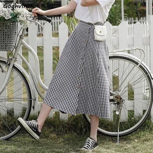 Large Size Skirts Women S-3XL Plaid A-line Loose Soft Button Teenagers Retro Korean Style Fashion High Waist All-match Leisure