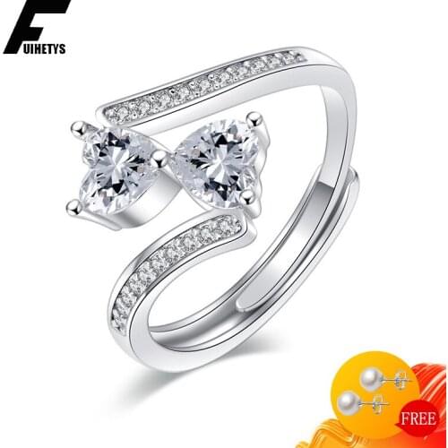 Charm Women Rings 925 Silver Jewelry Heart Shape Zircon Gemstone Open Finger Ring Accessories for Wedding Engagement Party Gift