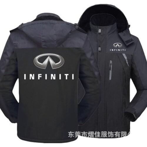 Winter Men Infiniti Car Logo Jacket Thick Velvet Warm Coat Male Windproof Hooded Outwear Casual Mountaineering Overcoat