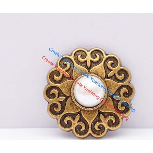 10X 30MM Antique Brass Western Biker Celtic Flower Carved Artificial White Pearl Beads Leathercraft Belt Saddle Concho