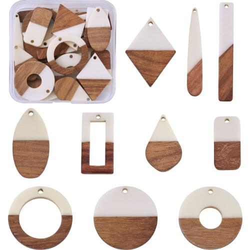20pcs/box Resin & Wood Geometric Pendants Mix Shape For Jewelry making DIY Earrings Necklace Crafts Accessories