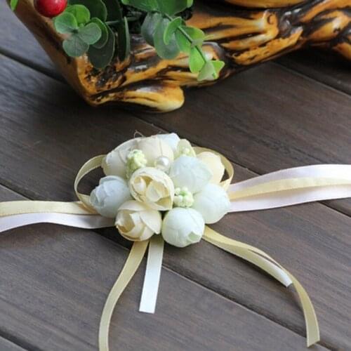 2017 Real 20pcs/lot Wedding Prom Champagne Wrist Corsage With Bracelet Bride Flowers Decorative Flowers&Wreaths Free Shipping