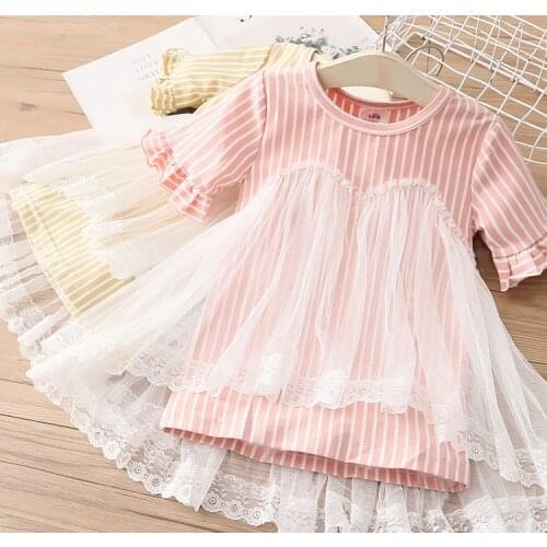 2021 Summer Girls Dresses Children Clothes Baby Girls Patchwork Dress Kids Striped Dress Baby Girls Dress Girls Outwear M45