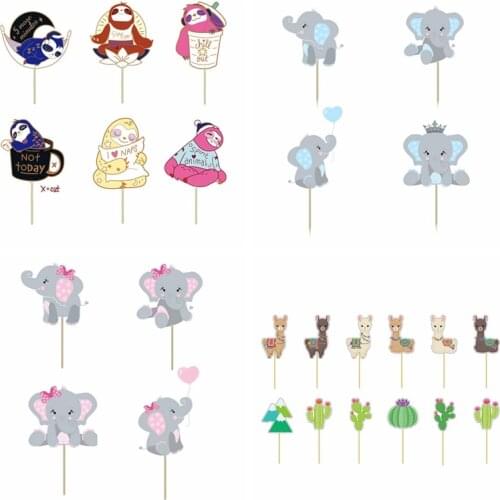 24pcs Cartoon Animal Series Love Heart Baby Elephant Sloth Alpaca Cupcake Topper Birthday Baby Shower Party Cake Decor Supplies