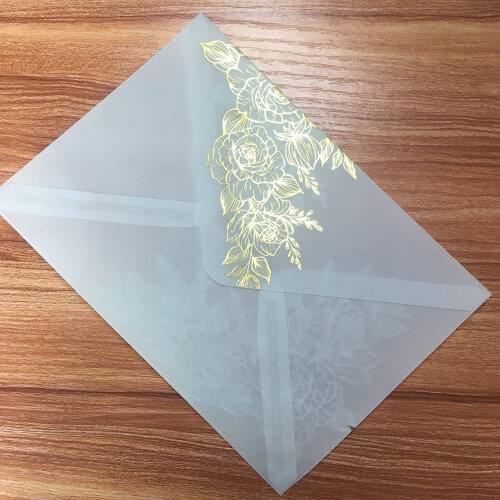 25x Transparent Paper Vellum Envelopes Silver Blue Pink Rose Gold foil Bronzing For DIY Postcard Wedding Invitation Gift Packing