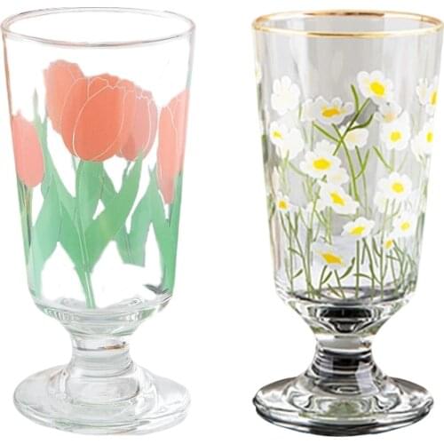 280ml Korean Phnom Penh Small Daisy Goblet French Tulip Short-footed Glass ins Red Wine Cup Cute Wine Glass