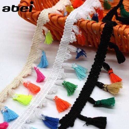 5yards/lot White Beige Black Cotton Tassel Lace Trims Dress Fringe Hanging Fabric Ribbon Hometexile Curtain Sewing Accessories