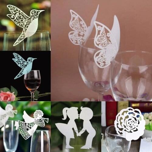 50Pcs White Blue Pink Purple Name Cards Butterfly Place Escort Wine Glass Cup Paper Card for Wedding Party Home Decorations