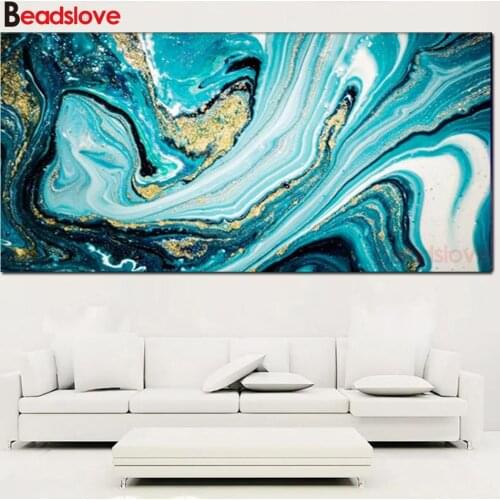 Diamond Embroidery Abstract creative art blue gold 5D Cross Stitch Diamond Painting Rhinestone Full Square round Diamond S77