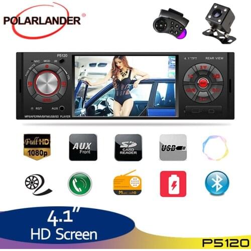4.1 Inch 1 Din Car Radio BT/USB/TF/AUX HD Car MP5 Player Steering Wheel Remote Control Bluetooth Rear View Camera Clock Function