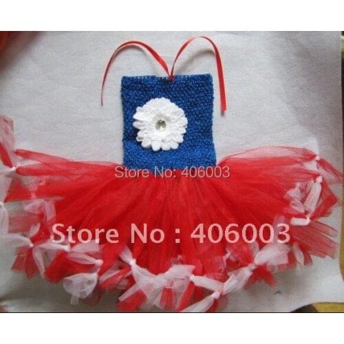 Free shipping wholesale new 4th July girls tutu dress red white blue with white tips