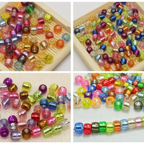 Craft DIY Mixed Color Silver Foil Pony Barrel Beads 4mm-8mm for Kandi Bracelets