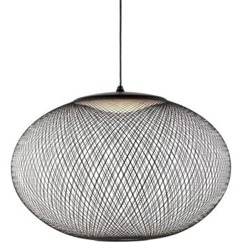 Black/White Minimalist Ellipse LED Pendant Lamp Nordic Creative Iron Cage Lighting Fixture For Restaurant Exhibition Hall Art