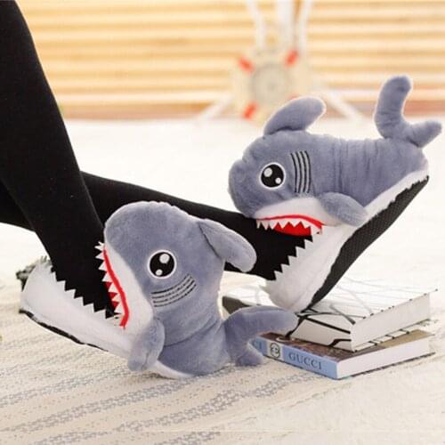 Shark Room Slippers House For Women Sheepskin Slippers Women Winter Warm Plush Slippers Unicorn Shoes Indoor Soft Shark Shoes