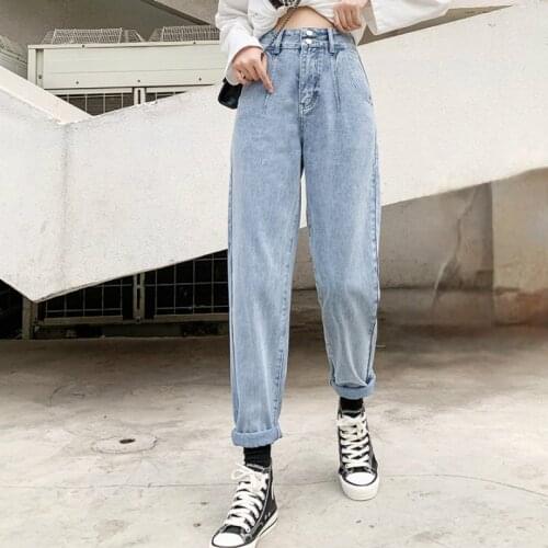 Baggy'Jeans Women Casual Loose Vintage Wash Button Mom Jeans Streetwear Harajuk High Waist Black Denim Ankle Length Harem Pants