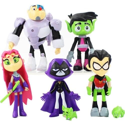 7pcs/Lot PVC Model Toy Teening Titans Go Action Figures Toys Robin Raven Beast Boy Cyborg PVC Model Toys for Kids Birthday Gifts