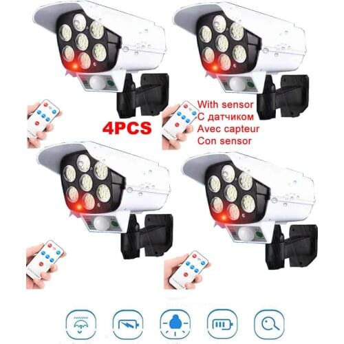 4pcs remote solar fake monitor dummy camera light Bulb Outdoor Garden lamp Decoration PIR Motion Sensor Night Security Wall ligh