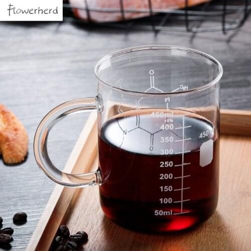 Graduated Caffeine Beaker Mug Borosilicate Coffee Mugs Glass Cup with Handle High Temperature Resistant Breakfast Milk Cup