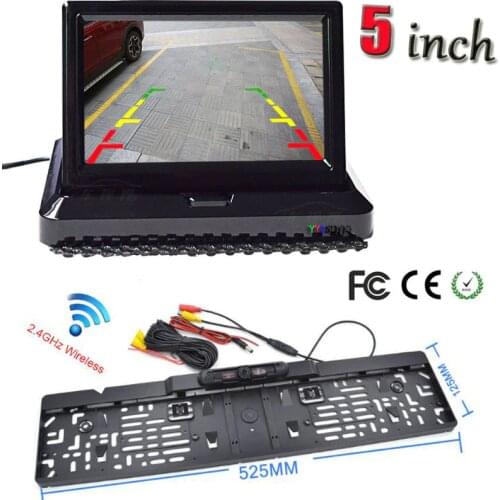 3 in 1 HD 5 Inch Car Display Screen and 8 LED Night Vision License Plate Frame Rear View Camera Auto Car Reverse Backup Parking