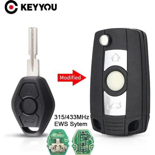 KEYYOU Modified Filp Car Remote Key For BMW 1/3/5/7 Series 318 325 330 525 530 540 E38 E39 E46 EWS Sytem 315/433MHz ID44 Chip