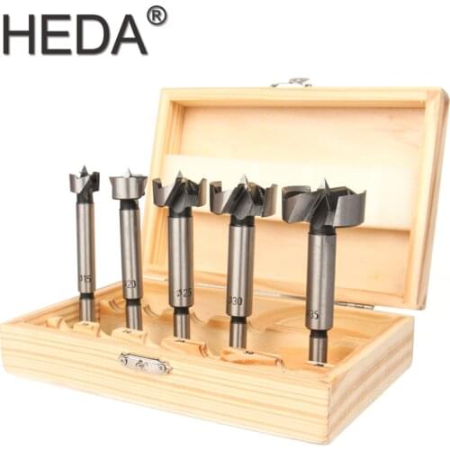 10/15/20/25/30/35mm 5Pcs/kit Round Shank Tungsten Carbide Self Centering Hole Saw Cutter Woodworking Forstner Drill Bit Tool Set