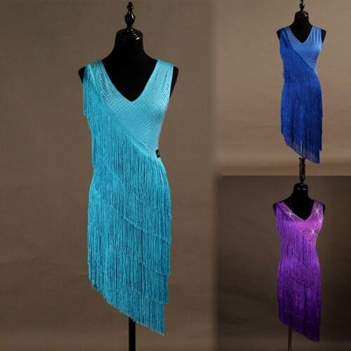 Latin Dance Costumes Female Shiny Rhinestone Fringe Dress Adult/Kids Rumba Tango Samba Salsa Dance Clothes Custom Made DQL3985