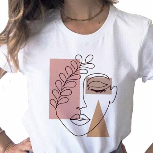 Beautiful Geometry printed tshirt print ladies T-shirt casual basis O-collar white shirt short sleeve ladies T-shirt,Drop Ship