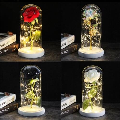 Beautiful Eternal Rose Eternelle LED Beauty and The Beast Rose In Glass Dome for Mothers Birthday Valentines Day Gift Wed Decor
