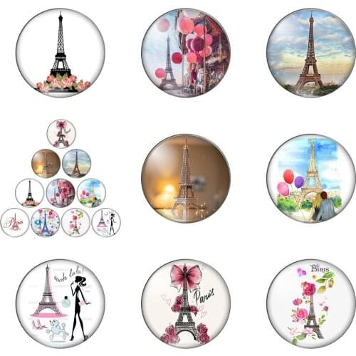Beauty Eiffel Tower Paris Romantic City Round Photo Glass Cabochon Demo Flat Back Making Findings Handmade DIY Accessories