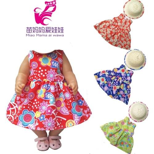 Doll dress 43cm Dolls Dress cotton dress straw summer hat for 18" Girl Doll dress and sunhat girls play toys clothes