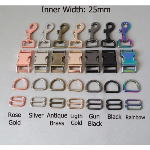 1 Set 25mm Metal D Ring Sider Tri-Glide Belt Release Buckle Snap Clip Hook For Dog Collar Leash Leads Lobster Clasp Accessory