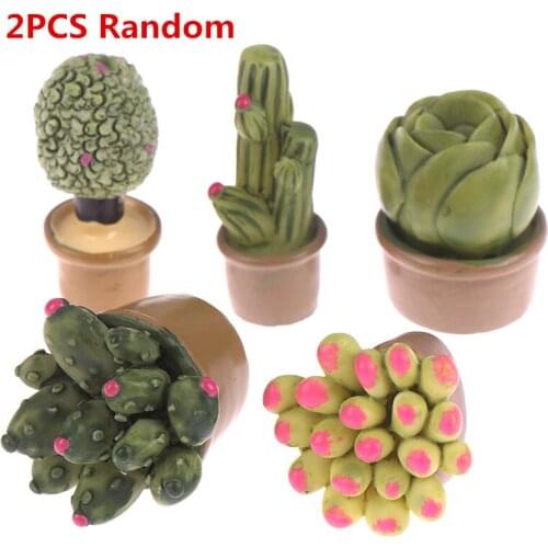 2pcs 1:12 Dollhouse Miniature Green Mini Simulation Potted Plants Tree Potted For Green Plant In Pot Doll House Home Decor
