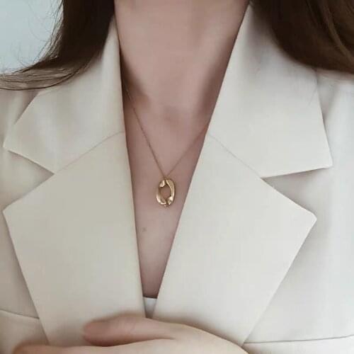 Minimalist Geometric Circle Gold Color 925 Sterling Silver Pendant Necklace For Women Luxury Simple Jewelry