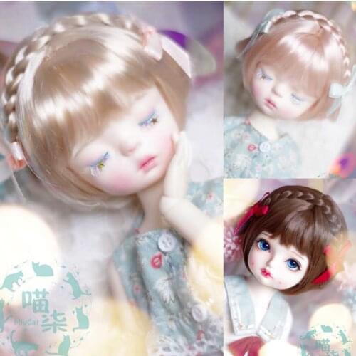 Miucat bjd doll wig soft fiber brown blond short hair1/3 1/4 1/6 SD MSD YOSD