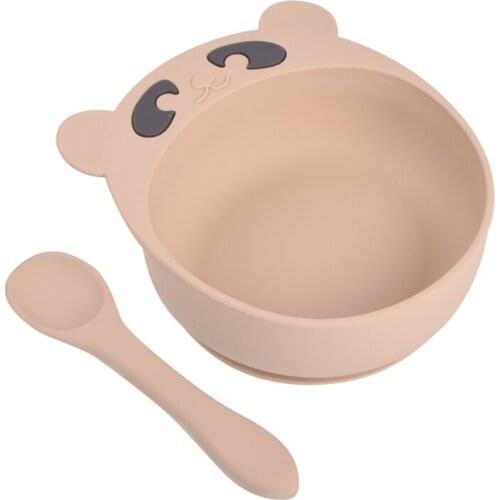 Baby Training Bowl Spoon Set Anti Slip Silicone Suction Dinner Scoop Cartoon Bear infant tableware Toddler dinnerware kid child