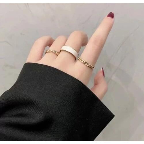 Bohemian 3pcs/set White Enamel Round Metal Ring Sets Geometric Twist Open Adjustable Rings Sets for Women Girl Jewelry Gifts