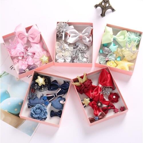 10 Pcs/Gift Box Hair Clips Set Children HairClip Band Cartoon Bows Crown Hair Clips Girls Cute Baby Girls Hairpins Accessories