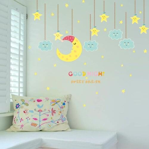 Moon star say good night to you wall stickers For kids rooms decals children bedroom kindergarten Decoration wall Decals