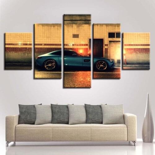 Wall Art Home Framework HD Printed Living Room 5 Panel Blue Car Modular Decoration Posters Picture On Canvas Modern Painting