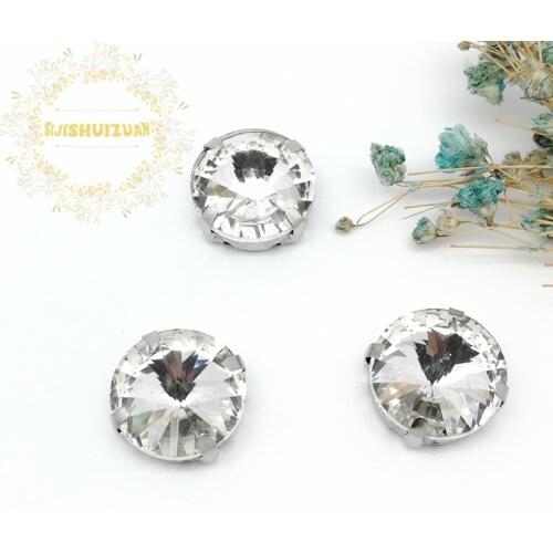 In Common Use Circular Satellite white Crystal Glass Sewing Rhinestones Whith Claw DIY Jeans Woman and Wedding Dresses
