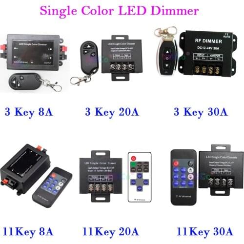 DC 12V 24V 8A 20A 30A Single Color LED Dimmer 3Key 11Key wireless Remote Dimming Controller for 12V 24V Single Color LED Strip