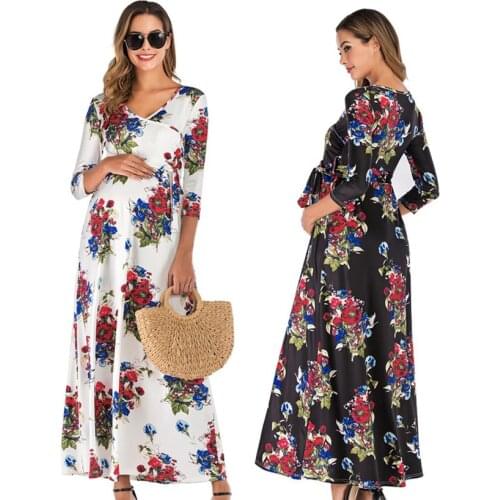 Maternity Dresses V-Neck Short Sleeve Pregnant Mother Floral Wrap Belt Dress Maternity Clothing New Spring Summer Sundress 2020