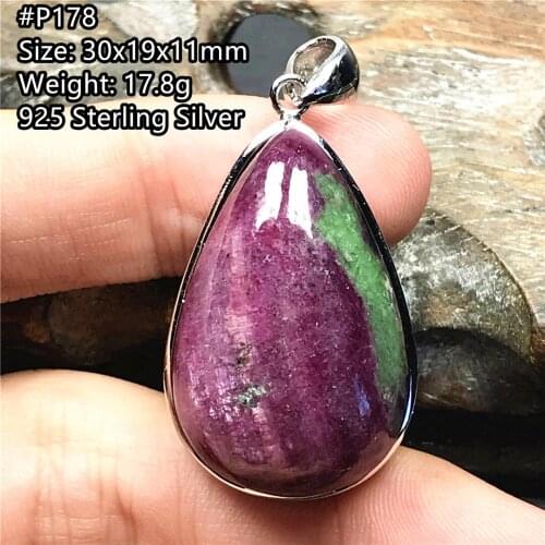Natural Ruby Zoisite Tumbled Pendant Jewelry For Women Men Healing Crystal 30x19x11mm Beads Stone 925 Sterling Silver Gemstone