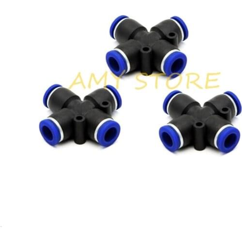 PZA4 6 8 10 12mm OD Air Hose Tube Fitting 4-Way Cross Shaped Splitter Push in Pneumatic Connector Quick Coupler