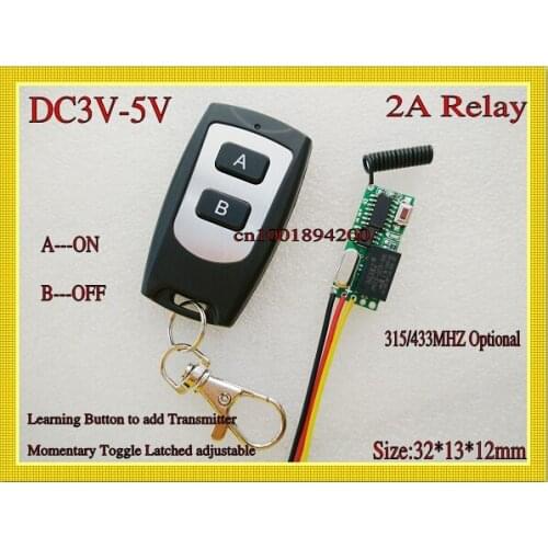 RF Remote Control Switch System Mini Small Volume DC3-5V Receiver 315/433MHZ Waterproof Transmitter A ON B OFF Micro 3v 5v Relay