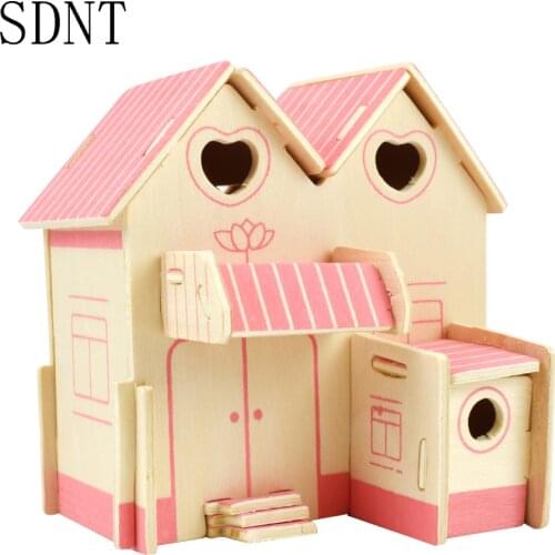 Pink Cottage Puzzle for Kids Educational Toy Simulation Model 3d Wooden Puzzle Creative Toys for Children Brain Game Educational