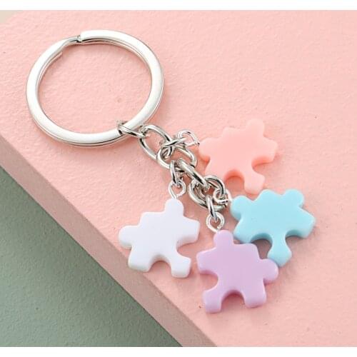 Cute Colorful Jigsaw Puzzle Pieces Keychain Funny Resin Key Ring Best Friends Key Chain Friendship Gifts DIY Jewelry Handmade