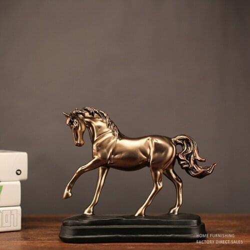 RESIN IMITATION IMITATION COPPER HORSE STATUE HOME DECORATION ACCESSORIES CRAFTS ROOM ORNAMENT PORCELAIN ANIMAL FIGURINES